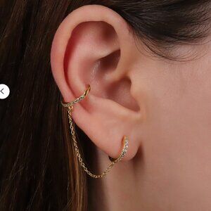 925 Sterling Silver Double Piercing Handcuff Chain Hoop Earrings